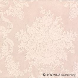 Флизелиновые обои "Bouquet" производства Loymina, арт.GT2 007, с классическим рисунком дамаска-медальона в пастельно розовых оттенках, купить в шоу-руме в Москве, бесплатная доставка